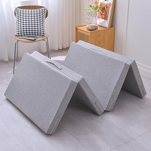 XIEMINLE Faltbare Bodenmatratze, Klappmatratze doppelt, Schlafsofa-Matratze, doppelseitig, Gästematratze mit waschbarem Bezug für platzsparende Reisen, Camping, Tatami (200 x 90 x 5 cm, Grau1)
