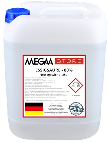 Megaastore Essigsäure 80% 25 Liter (E260) (UN2790) | Ideal als Reiniger und Entkalker für Haus und Terrase