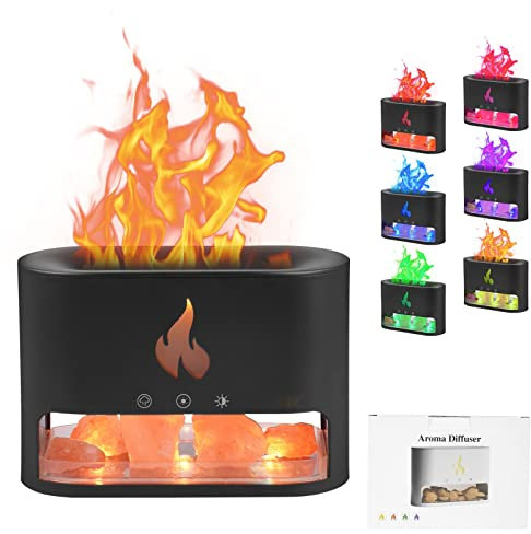 Difusor De Aromas con Efecto Llama, 250ml Humidificador Difusor De Aromas 7 Colores Humidificador De Ultrasonido, Apagado Automático(Negro)