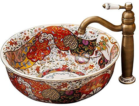 Lan-shop Éviers à Poser, Lavabo de Salle de Bain sur Plan de Travail, Vasque, Vasque et Robinet combinés, Vasque de Salle de Bain, Cuvette de Toilette avec Robinet et bonde de lavabo escamotable