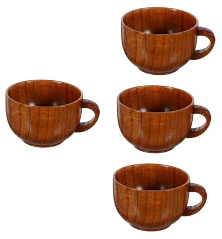 SOLUSTRE 4pcs Espresso Wooden Cup Friends Mug Coffee Accessories Water Cup Lid Handheld Tea Mug Office Milk Stylish Wooden