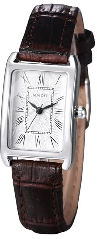 JewelryWe Damenuhr Leder Rechteckige Uhr Vintage Analog Quarz Armbanduhr Damen Schwarz/Braun PU Lederarmband Kleine Uhr mit Römischen Ziffern Zifferblatt & Rechteck Gehäuse