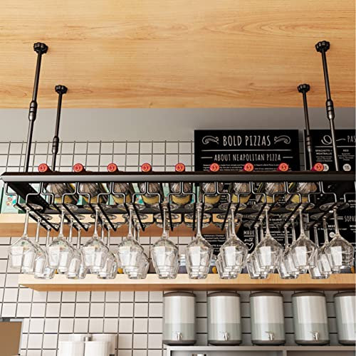 Portabottiglie sospeso, mensole sospese for unità bar Portabicchieri sospeso, portabottiglie da soffitto a soffitto Portabottiglie for calici in ferro metallico nero a parete Portabottiglie for vino (