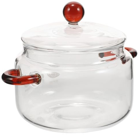 IMIKEYA Glass Cooking Pot Double-Handle 450ml Heat Resistant Borosilicate Glass Soup Stew Pot Lid Household Kitchen Stockpot for Home Multi-Functional Stewing