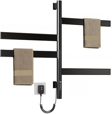 Usknxiu 180-Grad-Drehung, Handtuchheizkörper Elektrisch, Badheizkörper, Badheizkörper Handtuchhalter, Handtuchheizkörper Elektrisch Mit Thermostat, 220 Volt 85 Watt,Schwarz