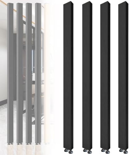 2,3 bis 7,9 Zoll hoher Raumteiler, Pfosten vom Boden bis zur Decke, schwarze Aluminium-Lamellen, Sichtschutzwände, Säulen-Trennwand für Studio, Wohnung, Eingang, WC, Armaturenraum, 4 Stück, 140 cm
