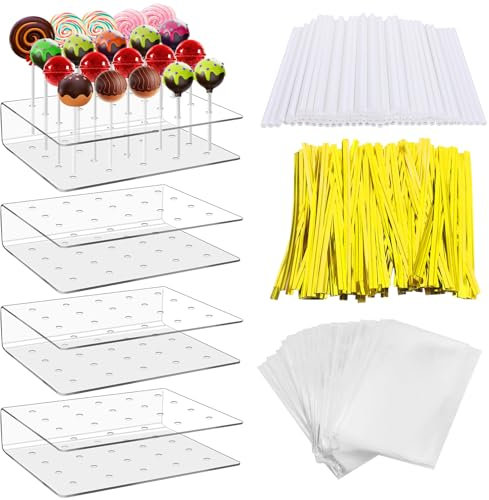 Sinofort Cake Pop Stand, 4 PCS 20 Hole Lollipop Holder Lollipop Stand, Clear Acrylic Cake Pop Stand Holder for Wedding Baby Shower Birthday Party Halloween Cand