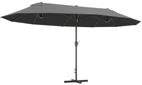 Outsunny Sombrilla Doble 4,55x2,65 m Terraza Exterior con Manivela Manual Resistente al Agua y Protección Solar Sombrilla Grande para Terraza Playa Piscina Gris