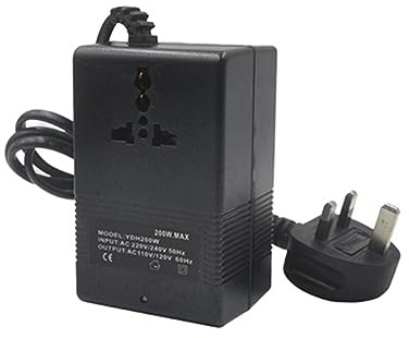 Cpolebev 200W Voltage Converter 220V to 110V Transformer Down Transformer Voltage Converter Travel Adapter Black UK Plug