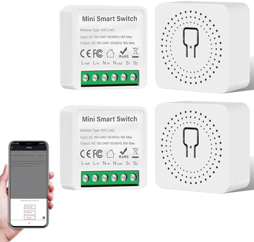 4 Pieza Interruptor WIFI, Módulo Interruptor Inteligente, Mini Smart Switch | 16A Módulo Rele WiFi Compatible con Alexa y Google, 2.4G Interruptor Alexa con Tuya y Smart Life, Se Requiere Cable Neutro