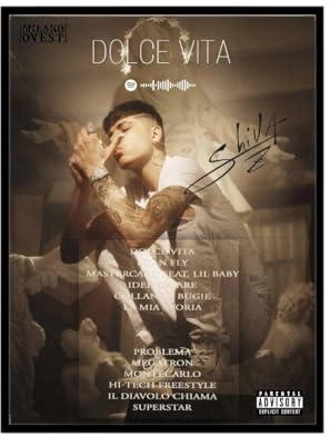 Generico Shiva Album Dolce Vita Quadro, Cornice Nera, Trap/Rap Italiano, Hip Hop, Icone, Decorazioni, Stampa