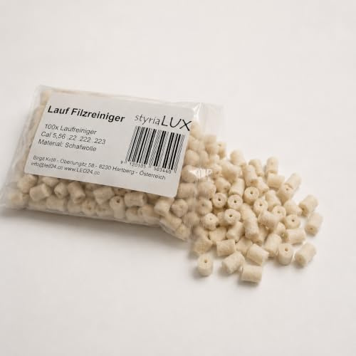 styriaLUX 6mm Filz-Laufreiniger Pellets Filzreiniger für Kaliber 5,56mm .22 .223 .222 NATO, Kleinkaliber Büchsen Gewehre Flinten Karabiner zum Reinigen pflegen und Ölen für den Waffen-Lauf.