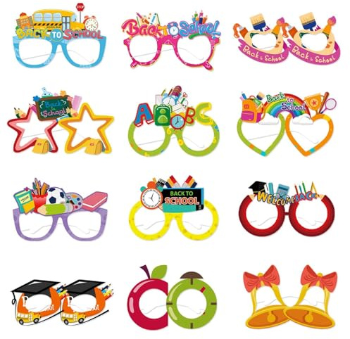 12 Stück Einschulung Deko 2025, Schulkind Brille, Einschulungsdeko Papier Partybrille, Deko Einschulung Junge 2025, Schulanfang Deko Für Schulbeginn Schulstart Dekoration Schule Jungs Mädchen