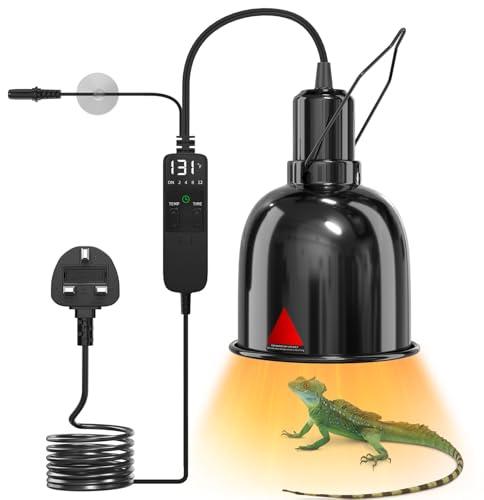 GlowUp Heat Lamp Fixture with Reptile Thermostat Timer Temperature Controller, 300W E27 Reptile Heat Lamp Holder, Dimmable 5.5'' with Sensor Probe for Terrarium Lizard Tortoise Snake(NO Bulb)