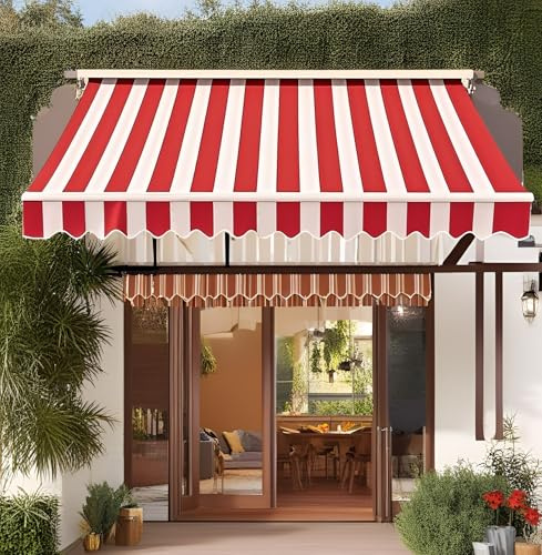 Heavy-Duty RV Awning Replacement Fabric Without Frame 280g Manual Awnings 1000D Vinyl,UV80+Waterproof For Patio Sun Shade Shelter Outdoor Door Window Awning(Red+White,16.5 * 6.5ft/5 * 2m)