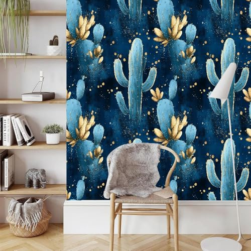 Cactus Flowers Peel and Stick Wallpaper 0.4×3 m Green Plant Removable Self Adhesive Contact Paper Thicken Waterproof Matte Wall Paper for Living Room Bedroom Wall Furniture Decorate