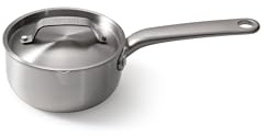 SKOTTSBERG Edelstahl‑Stielpfanne mit Deckel - Ø 14 cm - 1 L – PFAS‑frei, spülmaschinenfest, mit Ausguss - für Induktion, Gas, Ceran & Backofen