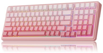 MechLands Aula F99 96% Kabellose Gaming-Tastatur, 8000mAh-Akku, Cremige Gasket-Mechanik-Tastatur, BT/2,4 GHz/USB-C, Hot-Swap-fähig, Vorgefettete Lineare Schalter, Programmierbares RGB, Win/Mac (Rosa)