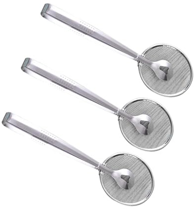 IWOWHERO 3 pièces Passoire à Huile Inox avec Pince Cuillère Filtre Multifonction pour Friture et Cuisson Lot de Outils de Cuisine avec Tamis Résistant et Poignée Ergonomique pour Aliments
