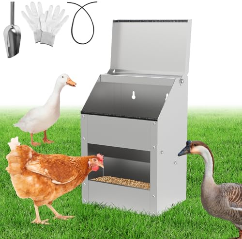 Peviasot Futterautomat Hühner 4,5KG verzinkter Stahl | Hühnerfutterspender, Mit Deckel, Wandhalterung & Zubehör, Für Hühner, Enten, Geflügel