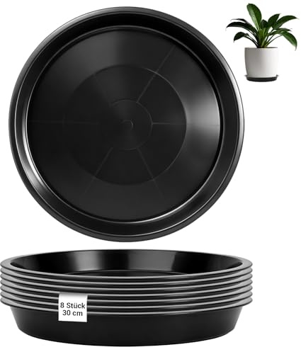 YFLeomry 8 stycken blomkrukor underlägg, plastfat blomkruka Ø 30 cm, blomunderlägg runda, svarta krukunderlägg växter blomkruksunderlägg för inomhus- och utomhusväxter