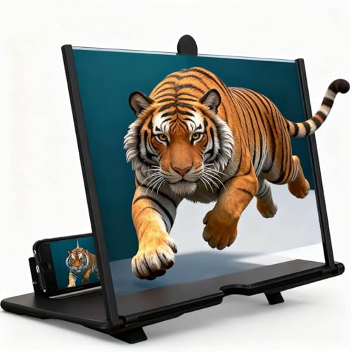 Handy Bildschirmlupe 2026 Upgrade, HD Handy Lupe, 3D Bildschirm für Handy für Handy für Allen Smartphones, perfekt zum ansehen von filmen,Videos (Schwarz, 12 Zoll)