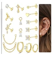 MILACOLATO 16G/18G/20G Pendientes Piercing Helix Sin Rosca Pendiente Acero Inoxidable Mujer Empuje Joyas Piercing Nariz Oreja Tragus Labio Pendientes Hipoalergenicos Cartilago Oreja