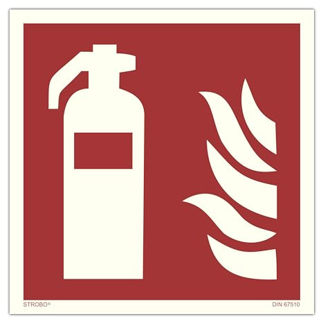 STROBO Feuerlöscher Schilder – langnachleuchtend extra hell | PVC selbstklebend 15x15cm - DIN 67510