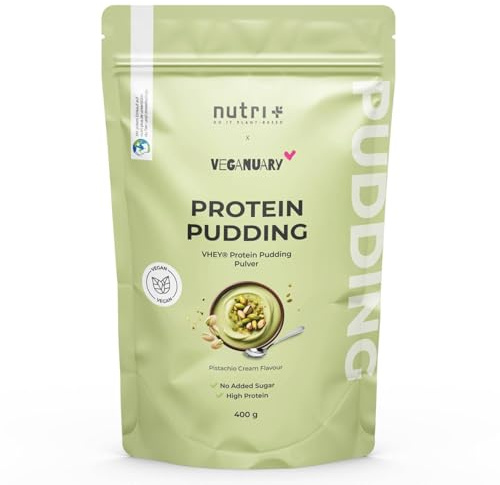 Nutri + Vegan Protein Pudding Pistachio 400 g - Postre de Pistacho 76% de Proteína - Dessert bajo Azúcar y Grasa - sin Lactosa - bajo en Calorías - Pudines sin Gluten