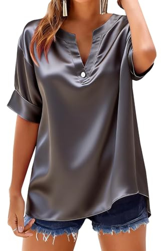 Chemisier Satin Femme Blouse Manches Courtes Tshirt Chic T Shirt Respirant Vêtements Été Vetement Business Habit Décontracté Haut Leger Tee Shirt
