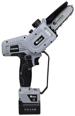 KAMIKAZE Motosierra Eléctrica a Batería KVS5700 21,6V, Espada 5” con Lubricación Automática, Corte Ø80 mm, 2 Baterías 2,5Ah y Cargador, Mini Motosierra Profesional para Poda, Jardín y Agricultura