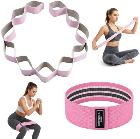 1Set Sangle de Yoga, Bande Elastique Musculation avec 11 Boucles Réglables, Les Hanches Elastique Musculation Femme pour Yogi Pilates Entraînement Maison Souplesse et Renforcement Musculaire