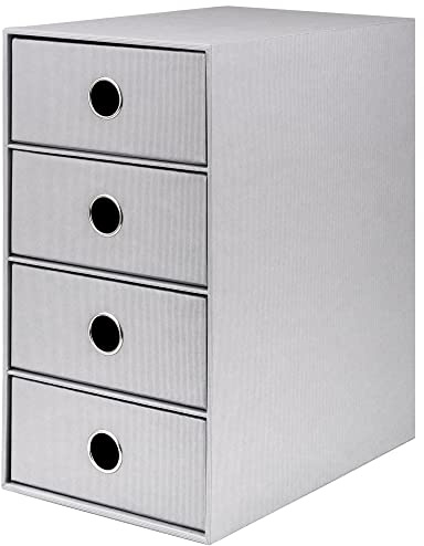 Rössler SOHO 4er Schubladenbox aus Papier | Büro Organizer Schreibtisch | Schubladen Organizer Büro Zubehör & Bürobedarf | Schreibtisch Organizer Box | 18 x 25 x 32 cm | 1 Stück | Farbe: Stone | Schreibtisch Organizer für Dokumente, Unterlagen, Bürozubehör und geordnete Aufbewahrung