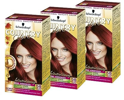 SCHWARZKOPF COUNTRY COLORS Intensiv-Tönung, Haarfarbe 58 Grand Canyon Granatrot, Stufe 2, 3er Pack (3 x 123 ml)