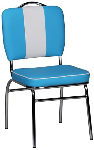 FineBuy Esszimmerstuhl American Diner Retro Blau, Sitzhöhe 47 cm | Küchenstuhl im 50er Jahre Stil mit Rückenlehne, Polsterstuhl bis 120 kg belastbar, Stuhl mit Kunstlederbezug