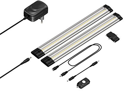 parlat LED Unterbau-Leuchte Siris, Bewegungsmelder, flach, 30cm, je 368lm, warm-weiß, 2er Set