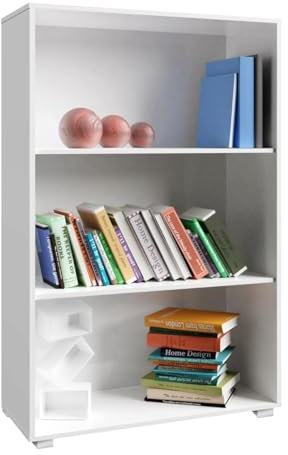 Casaria® Bücherregal 3 Fächer 115x60x28cm Höhenverstellbare Böden Holz Offen Modern Stehend Arbeitszimmer Büro Wohnzimmer Standregal Regal Vela Weiß