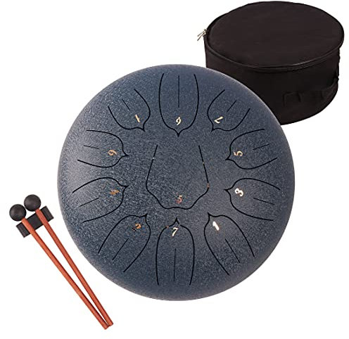 LOMUTY Stahlzungentrommel, 12 Zoll 30 cm Steel Tongue Drum, C-Dur 11 Noten, Handtrommel HandPan Drum mit Drumsticks,Musikbuch,Tragetasche und Fingerpicks(Dunkelblau)