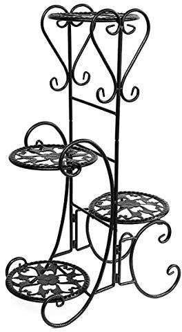 TuToy 4 Tier Metallregale Blumenschlauch-Anlage Stand Display Indoor Outdoor Garden Patio - Schwarz