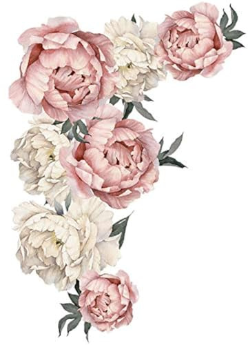 Peony Rose Flowers Wall Sticker,Peel & Stick Removable Wall Art Decals for Sofa Background Living Room Bedroom Kitchen Nursery Room Decorations,Finished Size 28.1 x 40.2 inch
