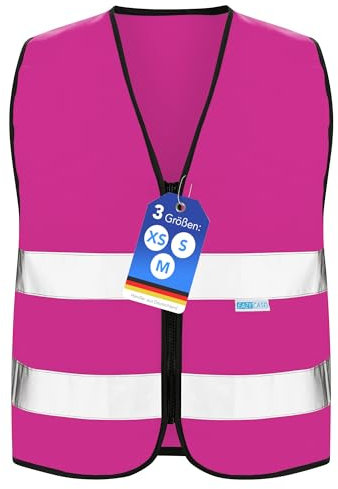 EAZY CASE Giubbotto catarifrangente per bambini, gilet di sicurezza con cerniera, con riflettori, traspirante, riflettente, per aumentare la visibilità stradale, M, rosa