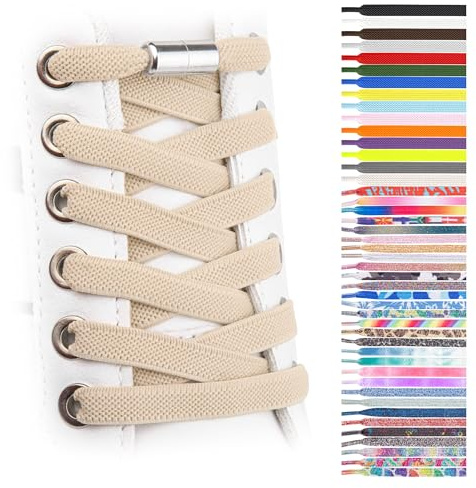 SULPO Cordones elásticos de goma sin atar, planos, con cierre de rosca, beige, Einheitsgröße