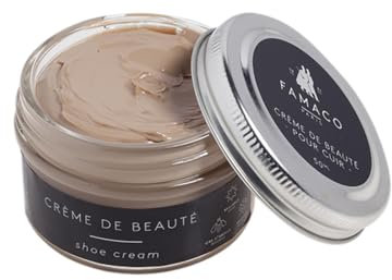 Famaco 50ml Beige Pleau Leather Deluxe Cream Polish for Boot and Shoe with Application Brush - Nourish and Leather Protector Kit for Boots and Shoes