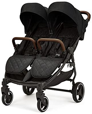 Ickle Bubba Venus Doppelkinderwagen - geeignet von Geburt bis 15 kg (ca. 3 Jahre), leichter, faltbarer Zwillingskinderwagen mit Regenschutz (Schwarz/Hellbraun)
