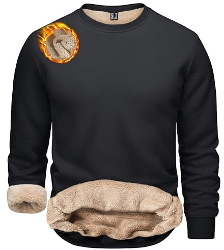 TACVASEN Mens Sweatshirts Crewneck Fleece Pullover Sweater Plain Work Jumper Winter Comfy Warm Sweatshirt Black,L