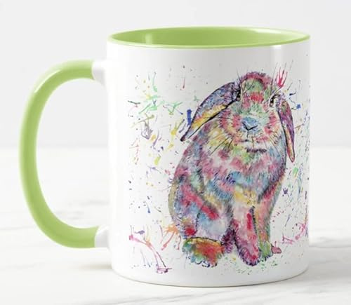 Vixar Lop Lapin Oreilles de lapin Aquarelle Arc-en-ciel Tasse Tasse Cadeau Anniversaire Pâques Travail Bureau Noël Thé Café L Vert