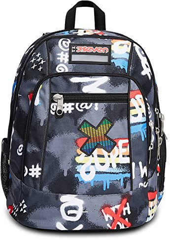 Seven Rucksack, Backpack für Schule, Uni & Freizeit, Geräumige Schultasche für Teenager, Mädchen, Jungen, Gepolsterter Schulranzen; mit Laptopfach -Advanced ROCK ON BOY, mehrfarbig