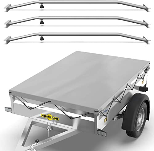 Tarpofix® Anhängerplane 211x116 cm + 3X Planenbügel | PVC PLANENMATERIAL Flachplane | Verstärkte Humbaur Anhänger Plane für 750kg PKW Hänger | Anhänger Zubehör Abdeckplane + Flachplanenbügel | Grau