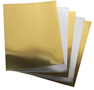 Hygloss Metallic-Kartonbögen, 50 glänzende Gold- und Silberbögen, 21,6 x 27,9 cm, stabile 10 Stück. Metallic-Folienpapier für Bastelarbeiten, Scrapbooking, Poster und Dekorationen