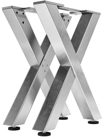 GGMMÖBEL Juana | Tischbeine Metall Edelstahl | 2 Stück X Form Tischkufen | Tischgestell B40xH73 cm | Möbelkufen für Schreibtisch, Esstisch, Barhocker